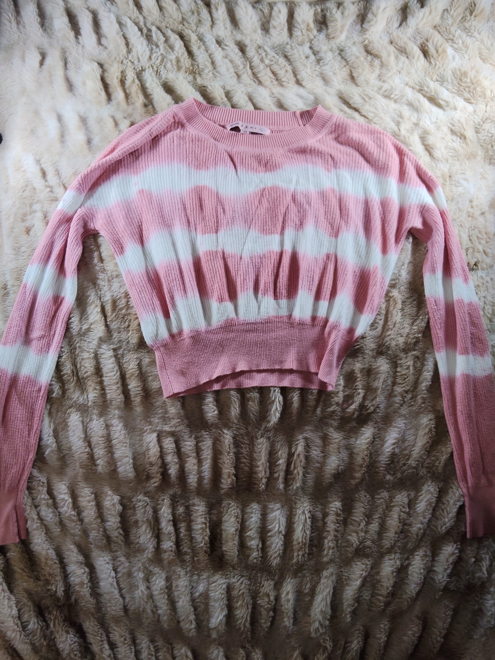 Crave Fame Pink and White Striped Cropped Sweater
